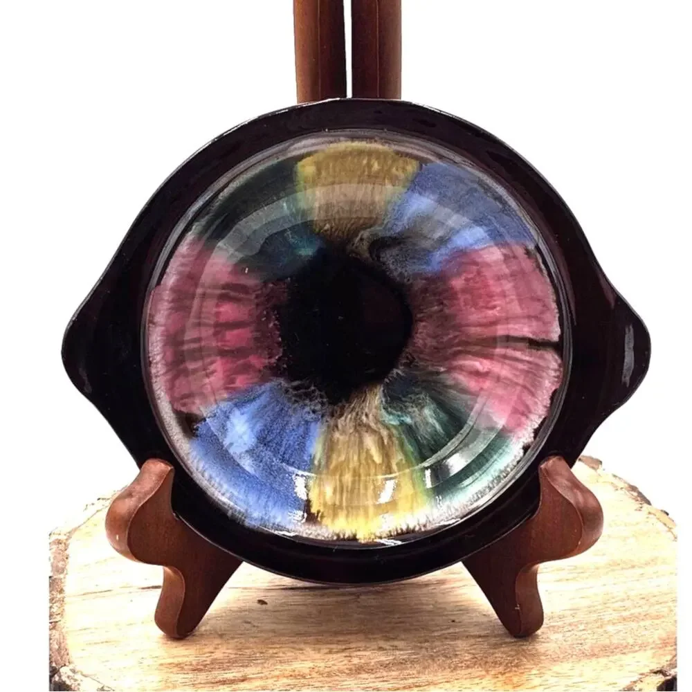 Vintage Japanese Eye Dish Mid Century Pour Glaze Catchall Trinket Dish 50s 60s